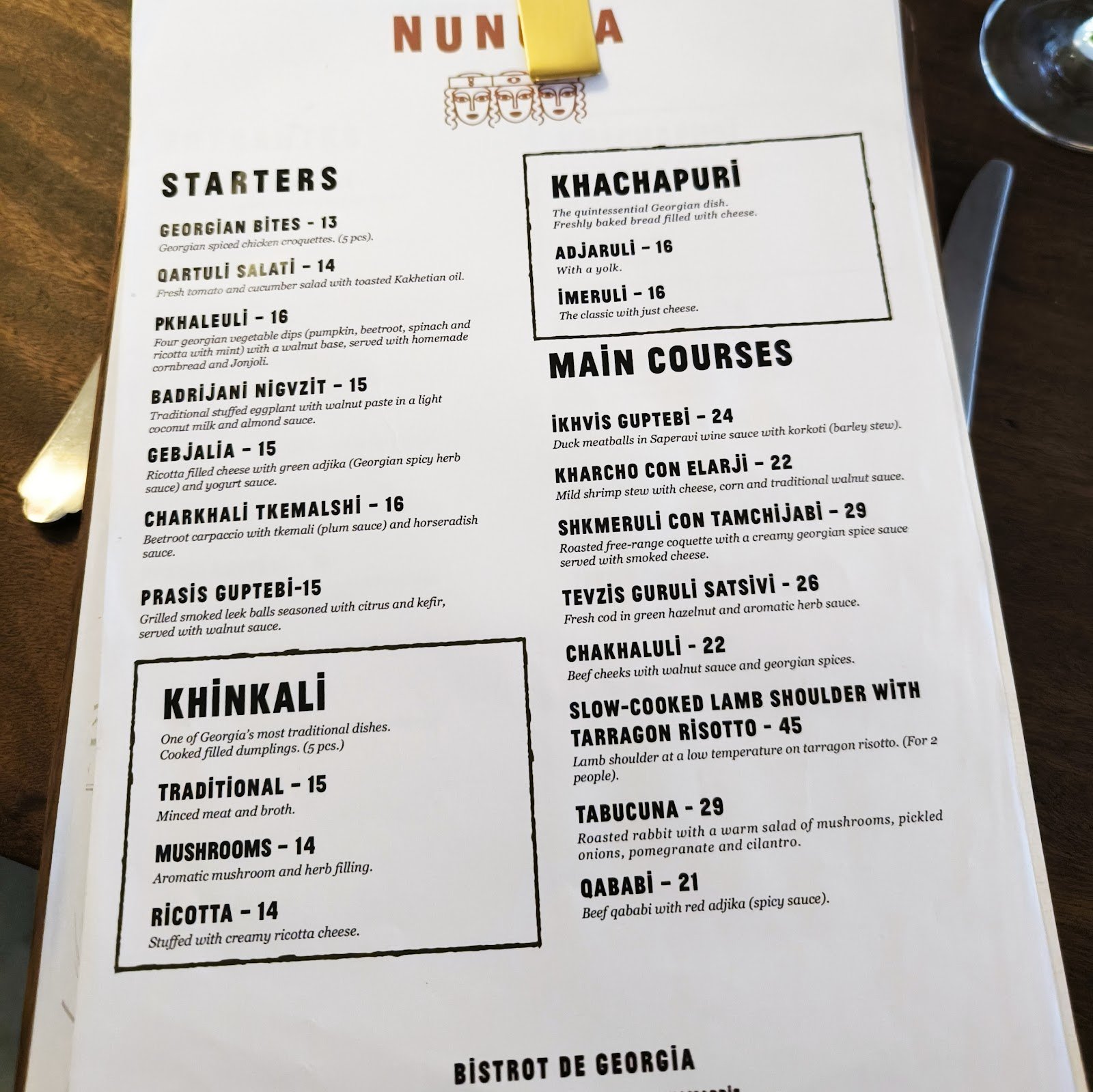 Nunuka - menu