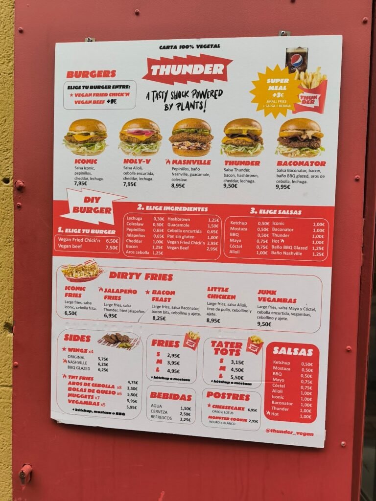 Thunder vegan - menu
