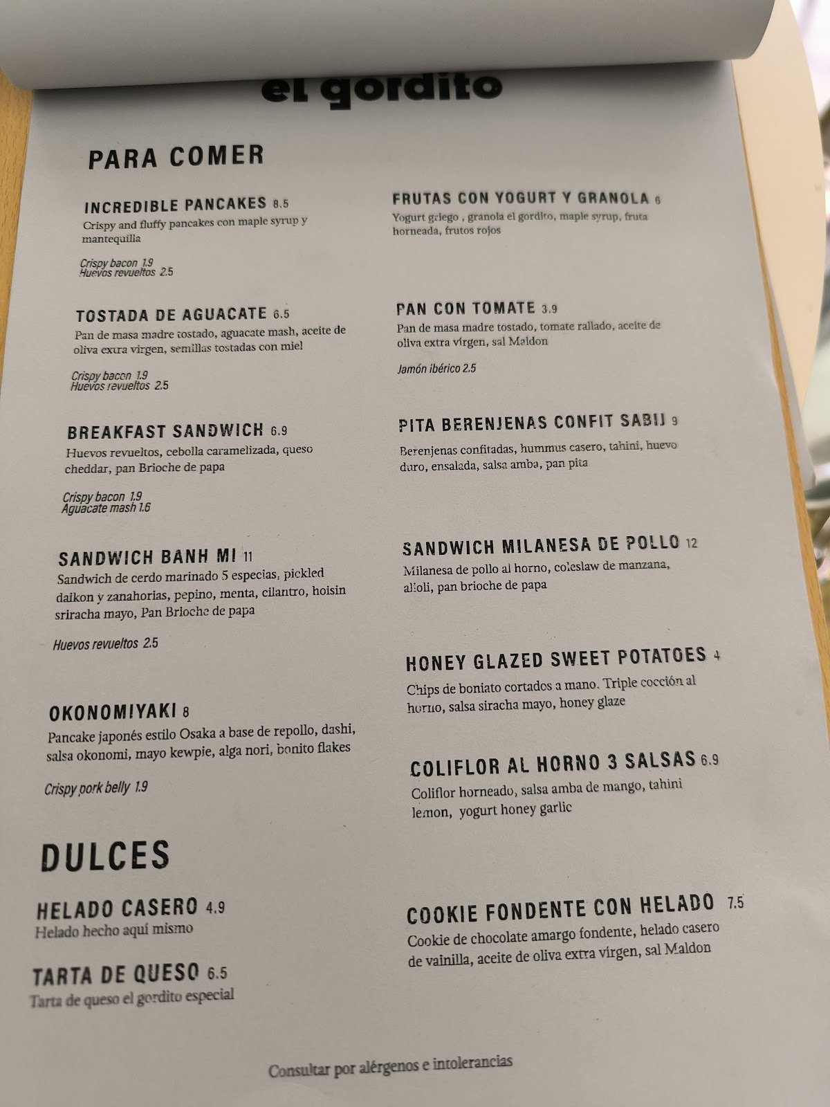 El gordito cantina - menu