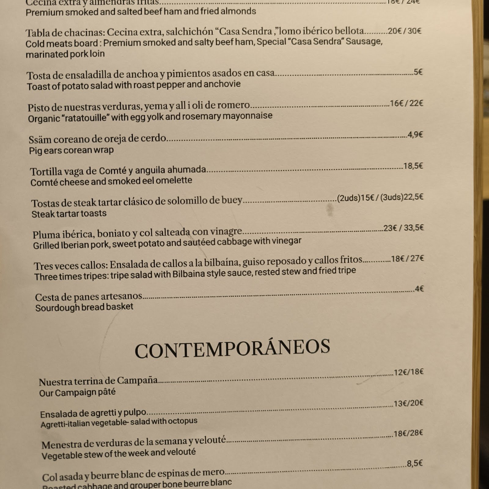 Angelita menu