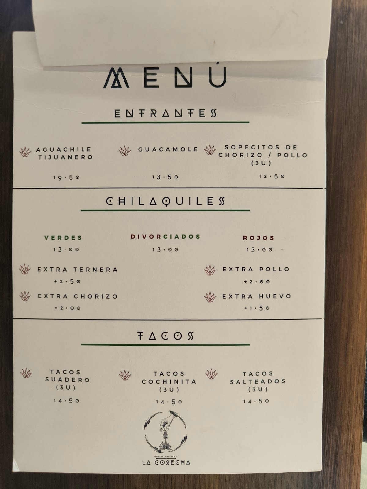 La Cosecha - Menu