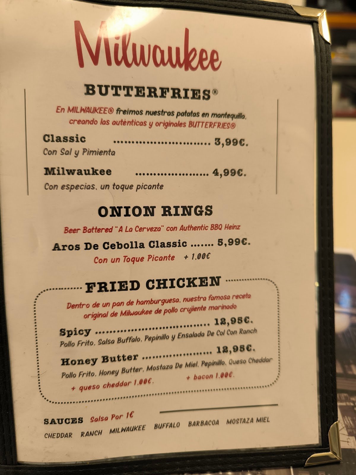 Milwaukee Burger - menu
