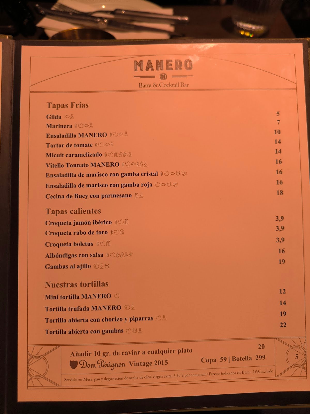 Bar Manero - Menu