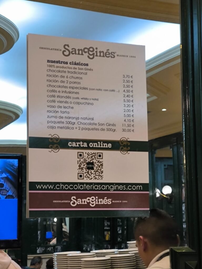Chocolatería San Ginés - menu