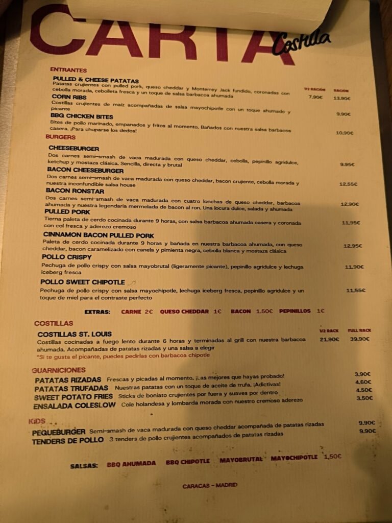 Los Costilla - Menu