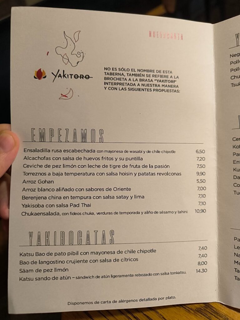 Yakitoro menu