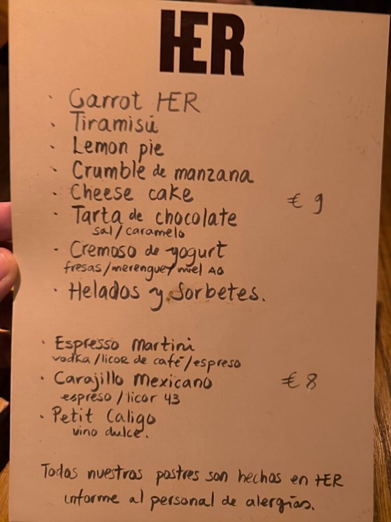 Restaurante Her - dessert Menu