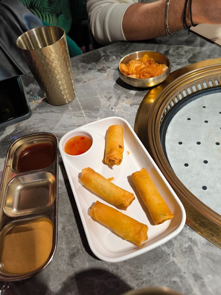 Kimchi and spring rolls