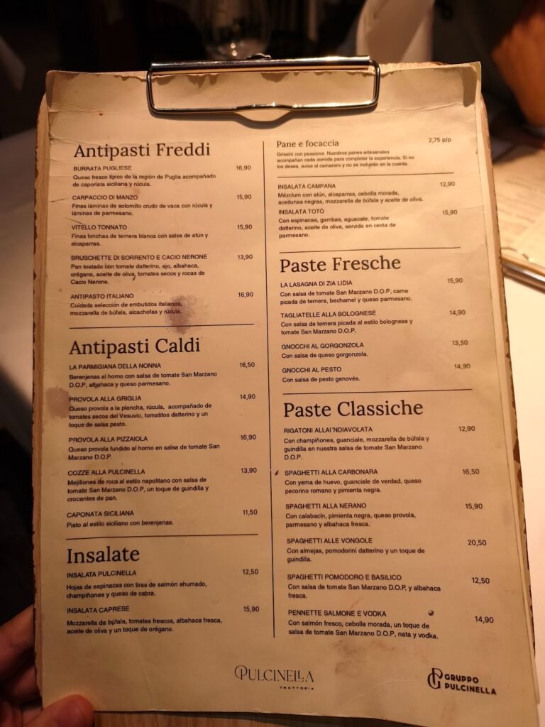 Trattoria Pulcinella - menu