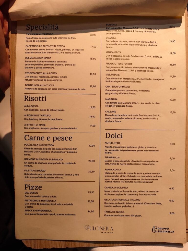 Trattoria Pulcinella - Menu