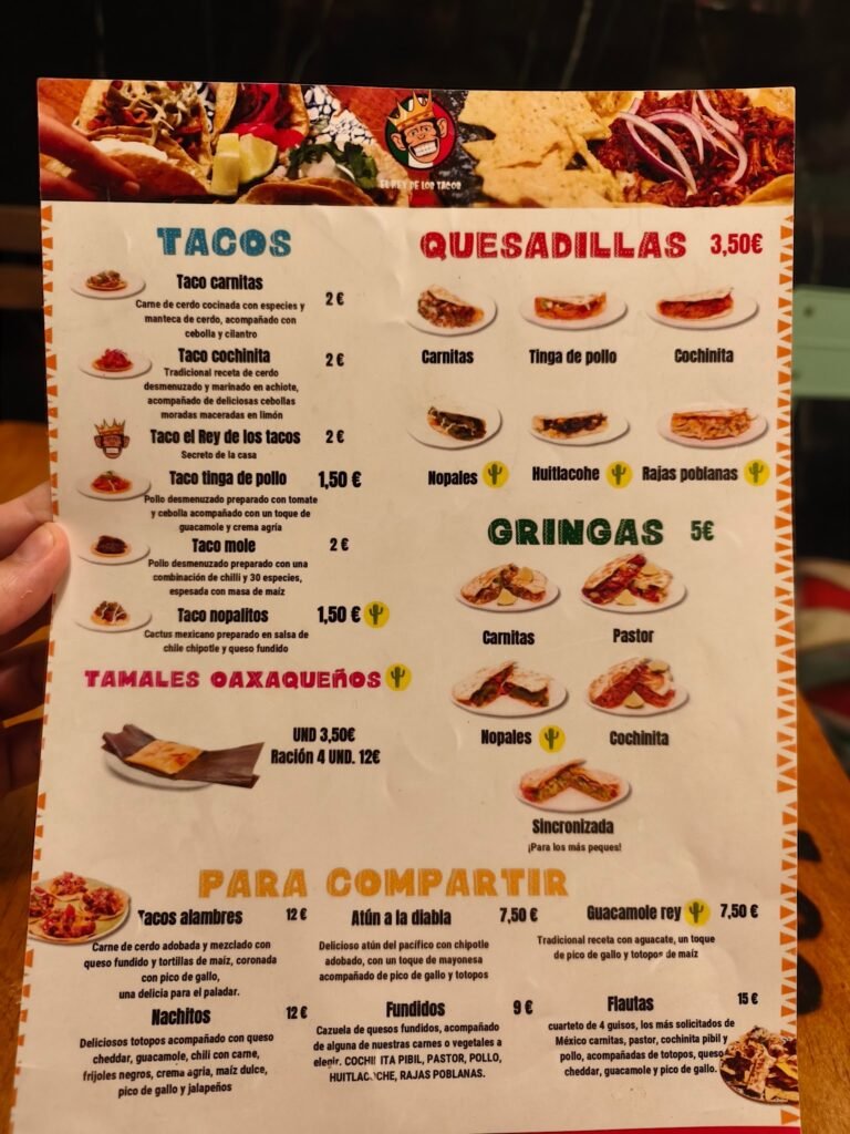 El Rey de los tacos - menu