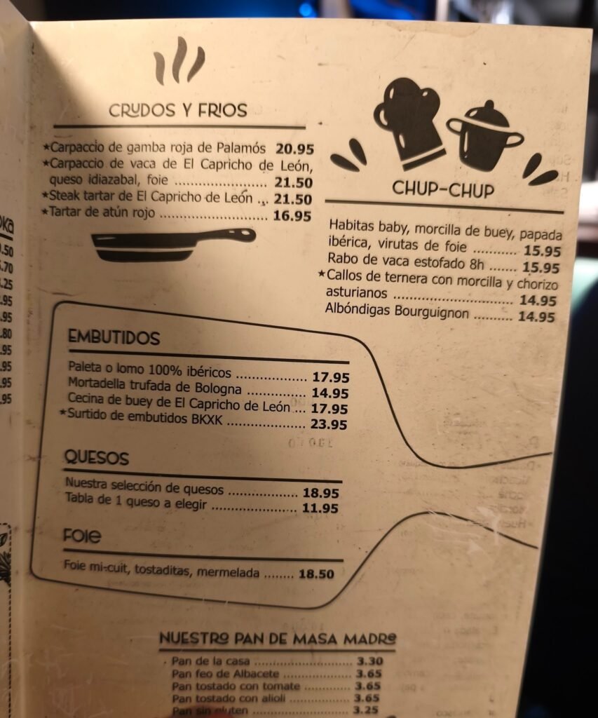 Bokaxankla menu