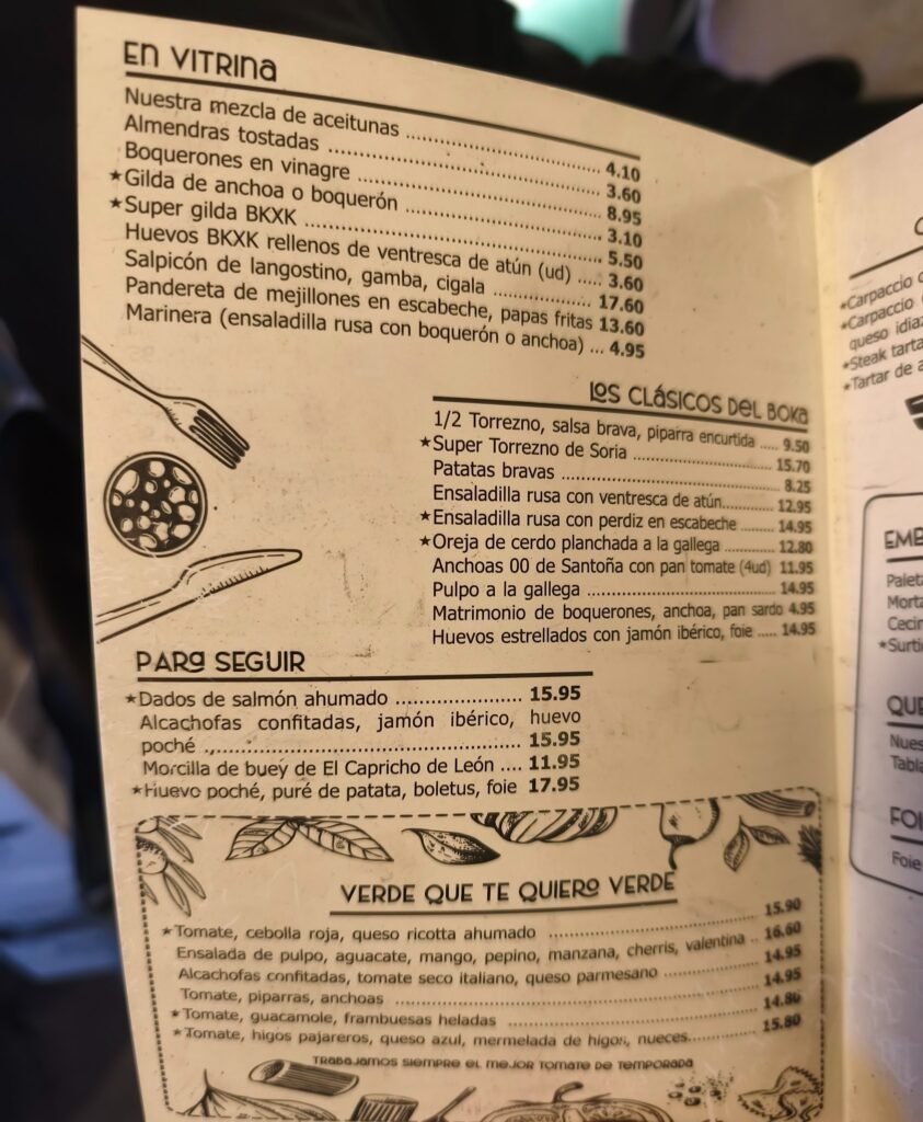 Bokaxankla menu