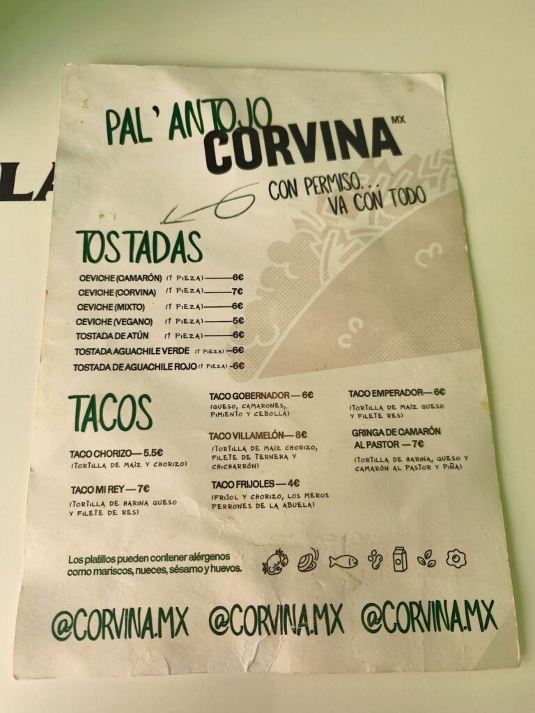 Corvina Mx -  menu
