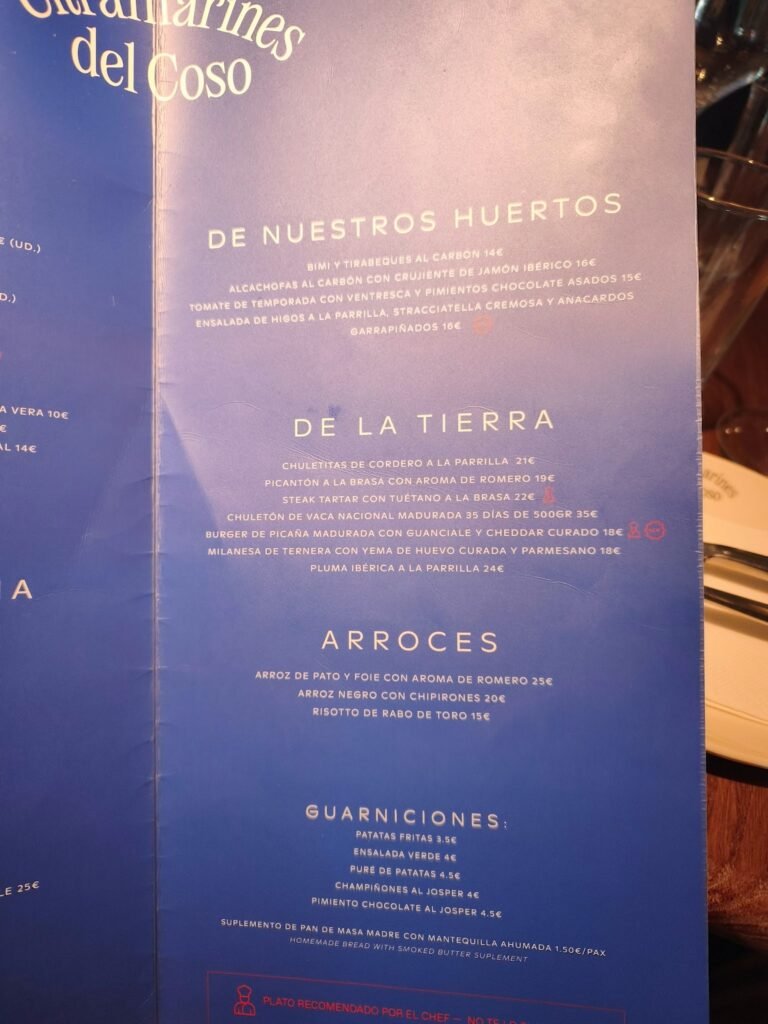 Ultramarines del Coso - menu