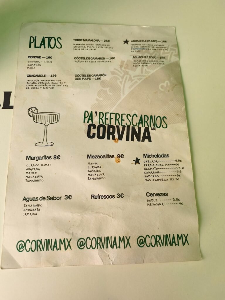 Corvina Mx - menu
